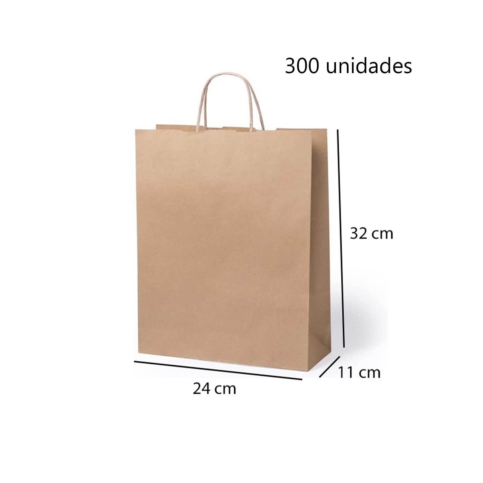 Deliex delicias de Extremadura Bolsas de papel kraft con asas, Bolsas para regalos, bolsas para regalar, bolsas de papel para tiendas y comercios (24 x 32 x 11 cm, 300 Bolsas, Marron)