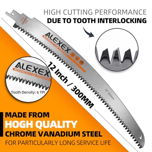 Image of ALEXEX 6Pcs 12 inch Japanese Teeth Reciprocating Saw Blades for Wood Cutting and Tree Trimming, 6TPI Arc Curved Wood Sawzall Blades for PVC Pipe Cutting, Cr-V Sabre Sawzall Pruning Blades 12 Inch
