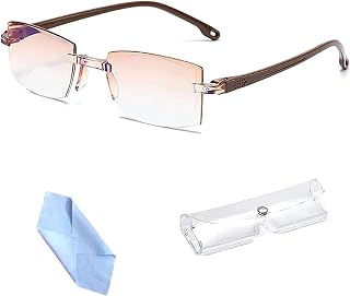 Boldely Reading Glasses, Sapphire High Hardness Anti Blue Light Intelligent Dual Focus Reading Glasses with Glasses Case and Glasses Cloth (+4,Brown)