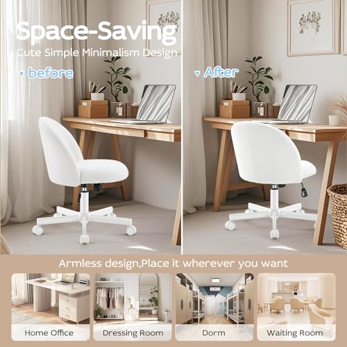 Vanity Chair with Back,Armless Desk Chair Cute Small Office Chair,Teddy Fabric Computer Chair with Adjustable Height,120°Tilting,Rolling,Swivel for Vanity,Kids Room,Office,Bedroom  image 5
