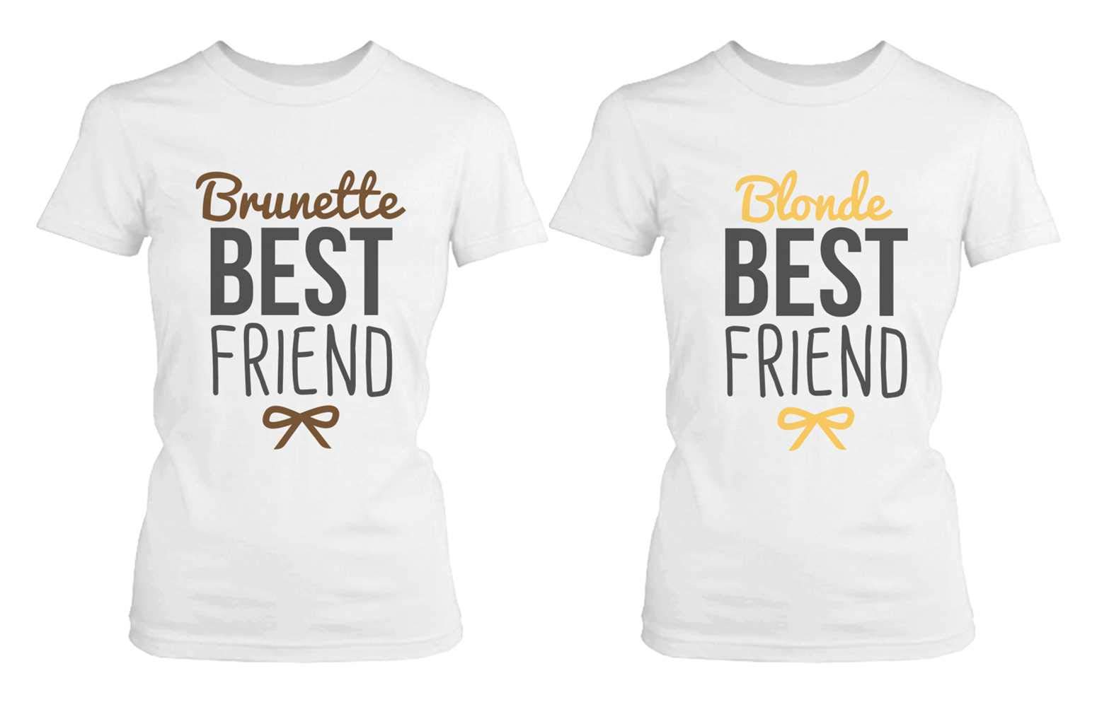 365 In Love Best Friend Shirts - Blonde and Brunette Best Friends Matching BFF White Shirts (Left- S/Right- S)