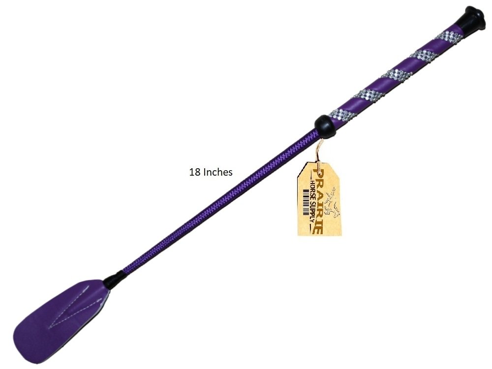 Jump Bat 45,7 cm inch Cravache d'équitation avec manche en fibre de verre, cuir Slapper, équitation English Whip, couleurs : NOIR, Bleu, Vert, Rose, Violet, Rouge, ou jaune, violet, 18 inches