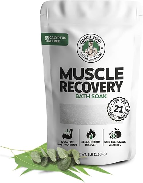 Coach Soak: Muscle Recovery Bath Soak - Natural Magnesium Muscle Relief & Joint Soother - 21 Minerals, Essential Oils & Dead Sea Salt - Absorbs Faster Than Epsom Salt for Soaking (Eucalyptus Tea Tree)