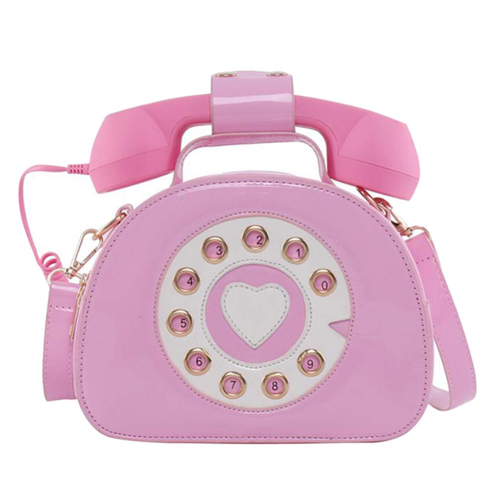 VALICLUD Bolso bandolera teléfono en forma de bolso retro con asa superior bolso novedad monedero para mujeres, Rosa., 21X16CM