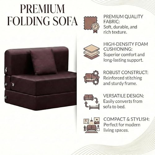 Image of Foldable One Seater Sofa Bed 3 X 6 Ft Jute Fabric Washable Cover Sofa Cum Bed with One Cushions Convertible Sofa Bed for Home, Office (Brown Color - Pre-Assembled)
