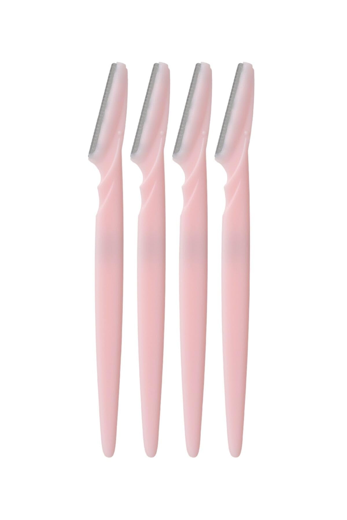 MINISO Reusable Eyebrow Razor with Stainless Steel Blade, Instant Painless Hair Removal for Eyebrow, Upper lip, Chin,Peach Fuzz,Pink (Pack of 4)