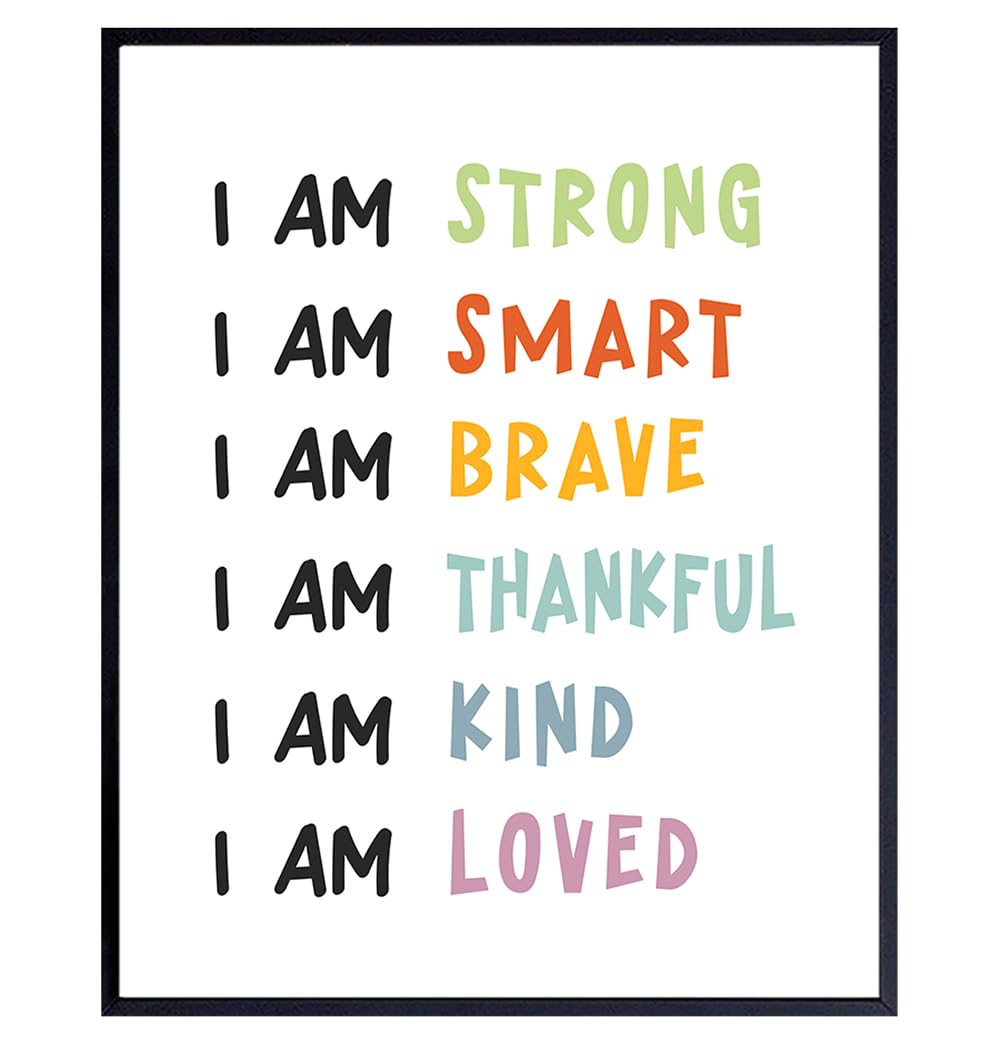 Positive Affirmations Wall Decor - Nursery Toddler Little Boys Girls Bedroom Kids Room Decor - Child Room Artwork - Classroom decoration - I Am