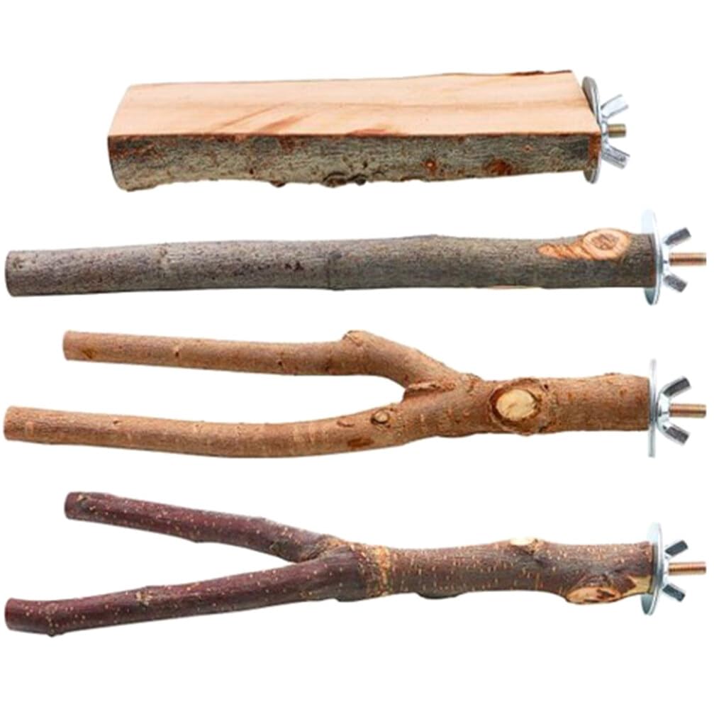 4 Piezas Varilla Perca Accesorios para Pata Loro Agapornis Jaula Madera Natural Escalada Periquito Montaje Plataforma Rama Periquitos Soporte De Molienda Conure Juguete Pie