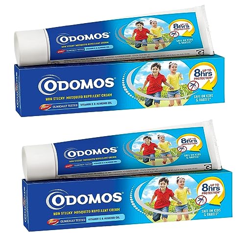 Odomos Non-Sticky Mosquito Insect Repellent Cream with Vitamin E & Almond | Protection from Mosquitoes | 8 Hours Protection in Single Application from Bugs Wasps | Safe on Skin | 2 x 100g