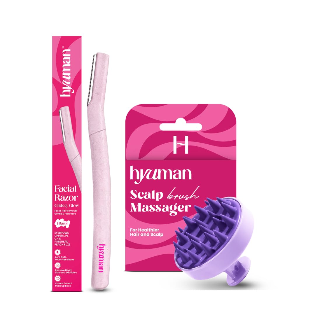 Hyuman Face Razor + Scalp Massager Combo for Women | Hair Removal & Relaxing Scalp Care Kit (Set of 2)-picture-19