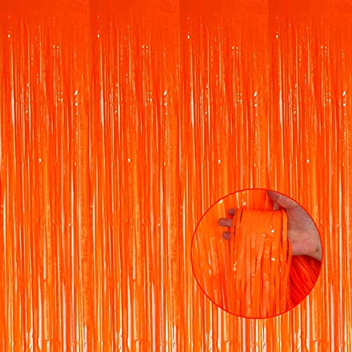 Image of 4 Pack Macaron Orange Foil Fringe Curtain Backdrop, 3.28Ft x 8.2Ft Metallic Tinsel Streamer Curtains, Birthday, Wedding, New Year's, Christmas Decorations Party Supplies, One Size