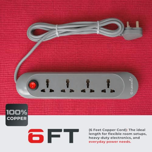 Image of Sonic 6 Foot 4-Socket Extension Board - 10A 240V with Wall Hanging | Heavy Duty Thick Copper Cord Power Strip, Multi Plug Extension Box & Spike Guard