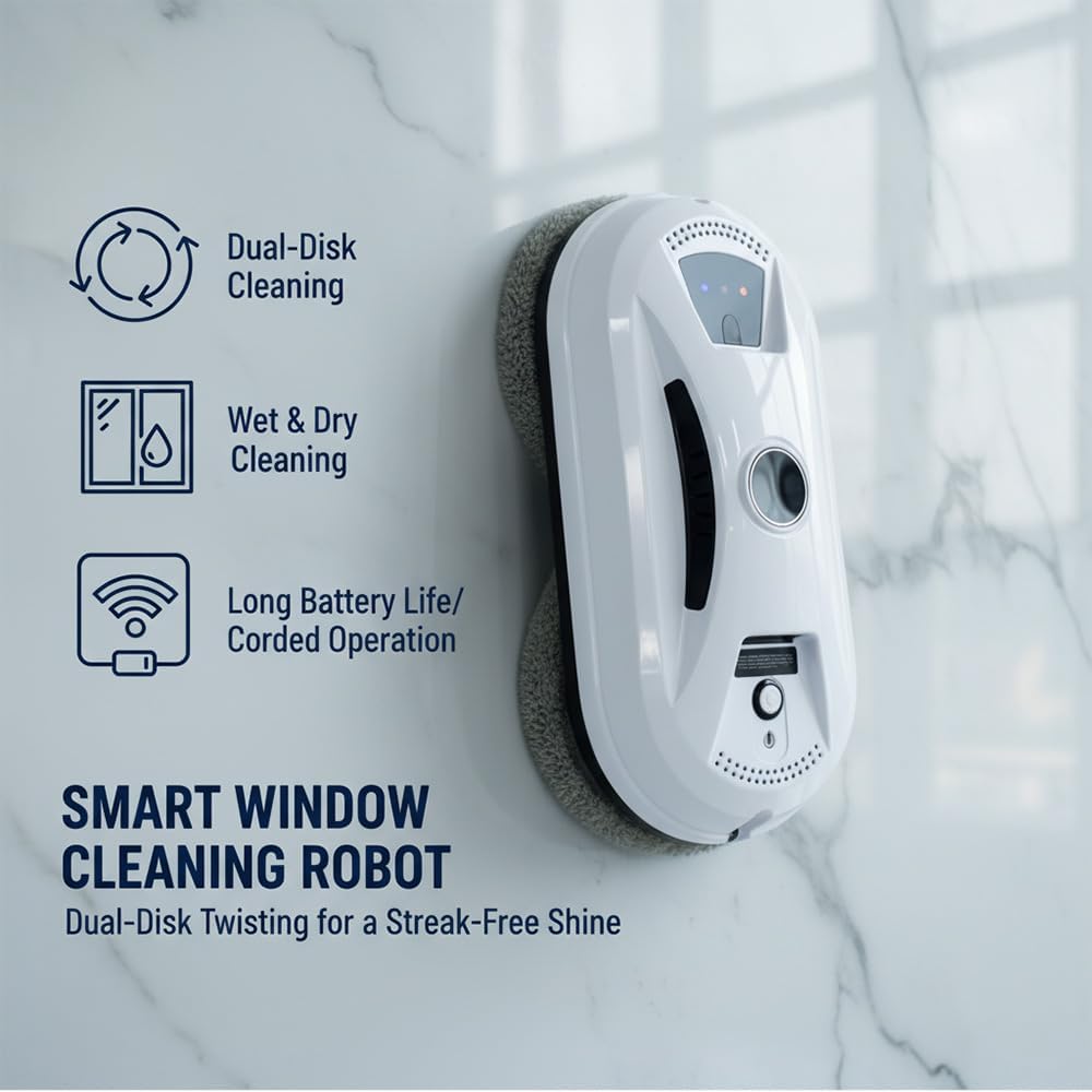 Saker Window Cleaner Robot 2026 | Automatic Window Cleaning Robot with 2800Pa Suction, Edge Detection & Anti-Drop Protection, Remote Control & 3 Cleaning Modes, Glass Vacuum Cleaner for Home