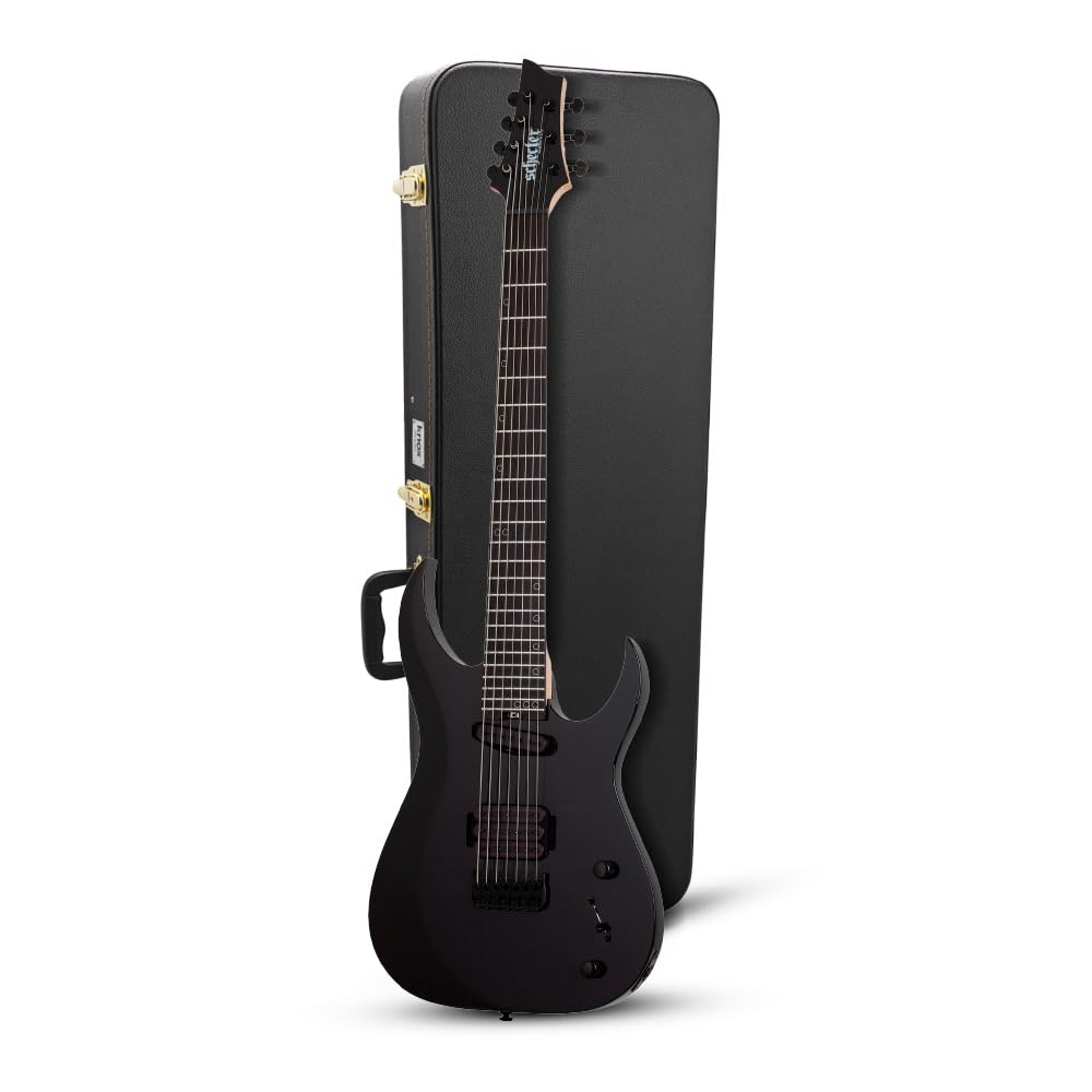 SchecterSunset-7 Triad 7-String Electric Guitar (Right-Handed, Gloss Black) Bundle with Hardshell Carrying Case (2 Items)