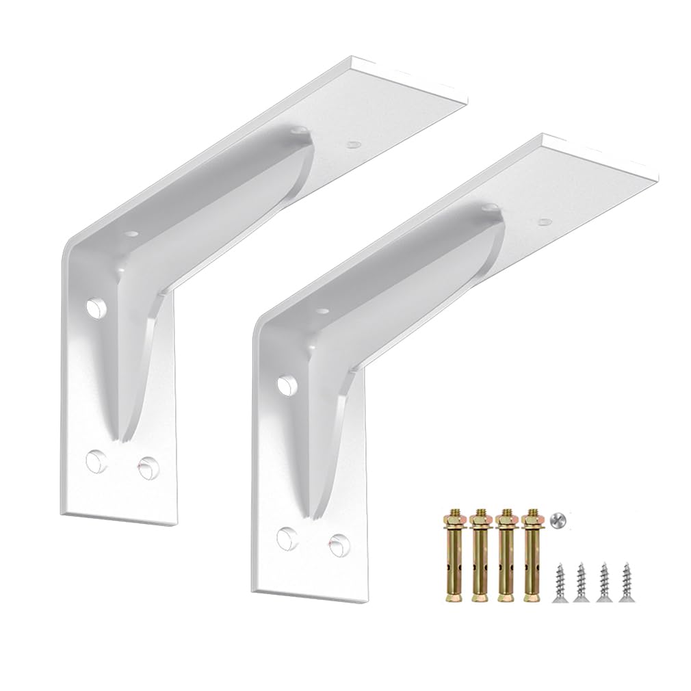 2 Pezzi Staffe per Mensole Pesanti,Mensola Galleggiant Supporto di Metallo,Forma a L di 90 gradi Staffe per Scaffali,Supporto Mensole da Muro,per la Casa e l'ufficio,con viti (440mm,White)