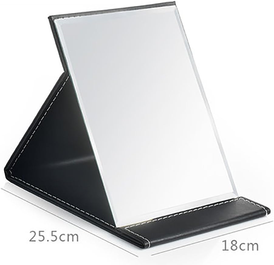 JOLY Protable PU Leather Mirror Folding Desktop Makeup Mirror with Adjustable Stand for Personal Use,Travelling (L, Black) : Home & Kitchen