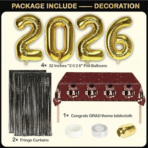Image of Black and Maroon Graduation Decorations Class of 2026 - Graduation Balloon Boxes, Balloon Arch Garland Kit, Fringe Curtains, Party Decorations 2026 for Any Grades
