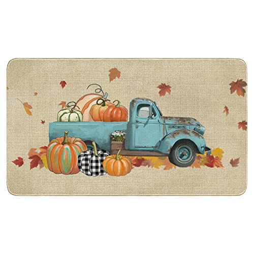 Fall Door Mat Truck Pumpkins Decorative Doormat Indoor Outdoor Non Slip Rug Seasonal Thanksgiving Holiday Low-Profile Floor Mat Front Door Welcome Mats For Outside Entrance 30 X 17 Inch #TOP28