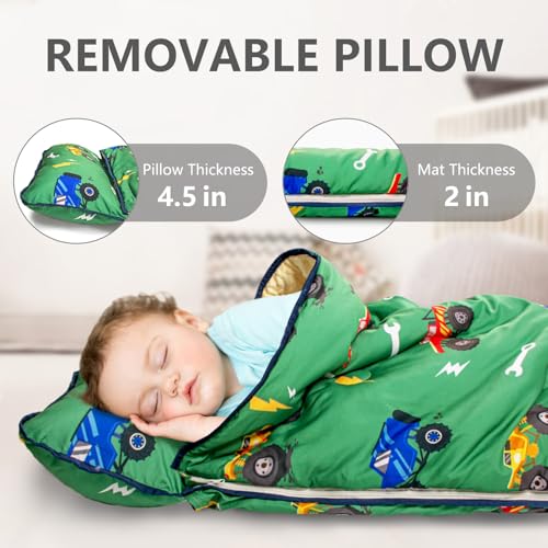 Image of Primlect Toddler Nap Mat Extra Large Thickened 55''x35'', Soft Sleeping Bag with Detachable Minky Blanket and Pillow, Portable for Daycare, Preschool, Kindergarten, Travel, Boys and Girls