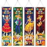 Lovarywow Day of the Dead Decorations - 4PCS Dia De Los Muertos Banner Decorations, Mexican Festival Hanging Backdrop Signs Decor for Porch Classroom Home Office, 47.2x11.8 In