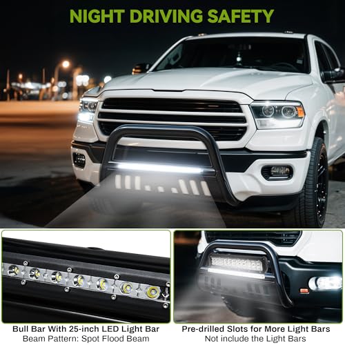 Image of AUTOSAVER88 3 inch Bull Bar w /LED Light Bar Compatible for 04-23 Ford F150 | Push Bar Fits 03-17 Expedition & 06-08 Lincoln MK-LT & 03-14 Navigator, Front Bumper w / Skid Plate, Black Grill Brush Guard