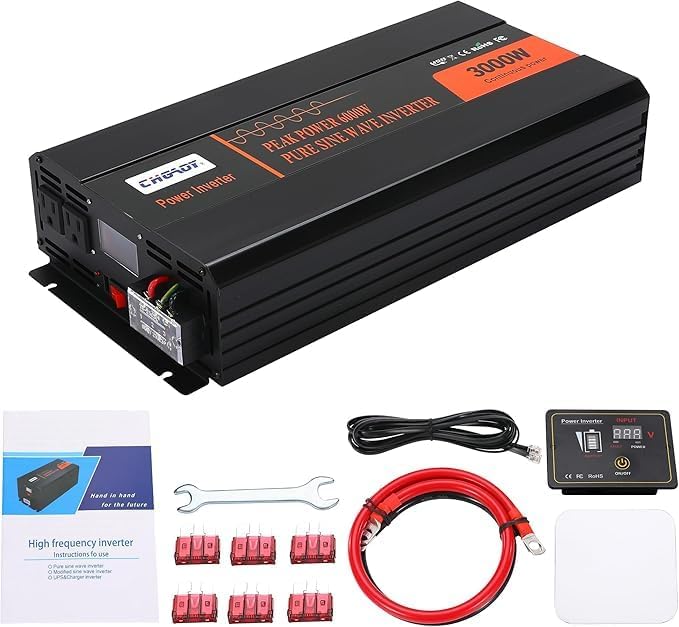 3000w pure sine wave inverter dc 12v to 120v ac power inverter for home travel outdoor camping rv car home laptop trucktruckwith lcd digital display remote control usb port power converter 3000w black