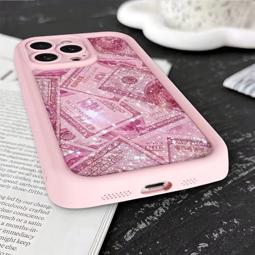 Image of COVERLY Cute Money Dollar Back Case Cover for iPhone 12 Pro | Hot Pastel Pink Glittery Banknote Design | Camera Lens Protection | Soft TPU Silicone Aesthetic Cover for Girls & Women (Pink, Shockproof)
