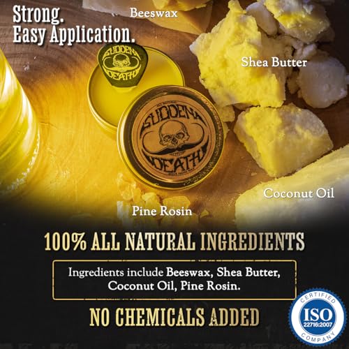 Mustache Wax Strong Hold Grooming For Men | Sudden Death Moustache & Beard Wax 1oz Tin | Perfect For Handlebar Mustaches By Death Grip | No Heat Source Required - Image 4