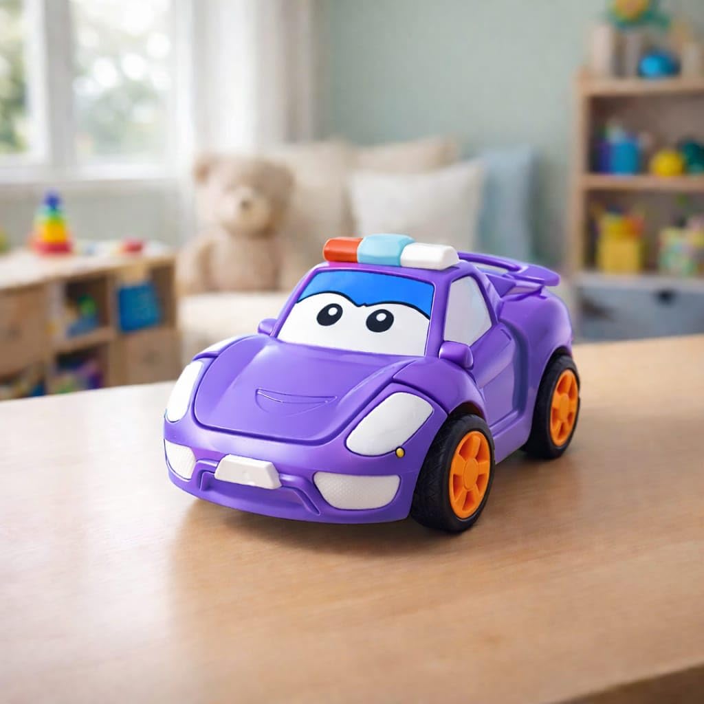 Kravion 2-in-1 Transforming Robot Car Toy, Purple Police Car Converts to Robot, Push Action Toy for Kids 3 Years and Above,