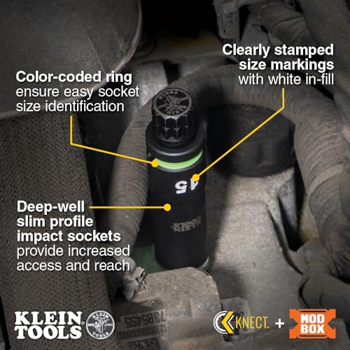 Klein Tools 65111IMPCTM KNECT Deep Well Impact Socket Set, 1/2-Inch Drive, Metric, Color Coded, MODbox Case, Impact Adapter and Extension, 14-Piece by KLEIN TOOLS - Image 4