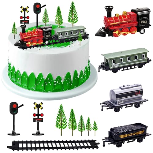 Zug Tortendeko Junge, Cake Topper Geburtstag Zug, 12 Stück Zug Kuchen Deko, Zug Torten Deko, Kuchen Topper Zug Spielzeug, Zug Deko Kuchen, für Jungen, Kinder mit Dampfzugthema Geburtstags Dekorationen