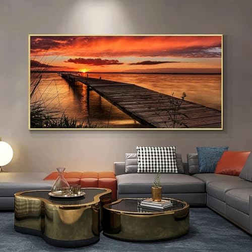 Affiche de paysage mer et pont au crépuscule pour créer un salon zen et relaxant sans cadre