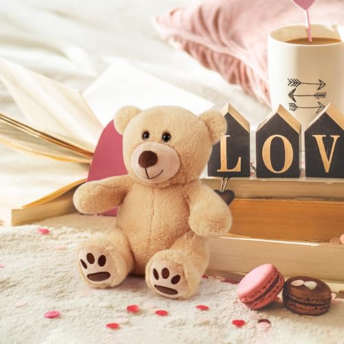 LotFancy Teddybär Plüschtier Kuscheltiere 20cm, Teddy Bär Klein Braunbär Süße Stofftier Spielzeug, Geschenke für Kinder Mädchen Freundin, Geburtstag Valentinstag, Hellbraun