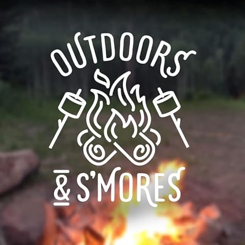 Outdoors and Smores Decal - Campfire Sticker - Camp Fire Roasting Marshmallows Camping - Vinyl Car Window Decal Bumper Sticker (5 inches Tall, White) Cover