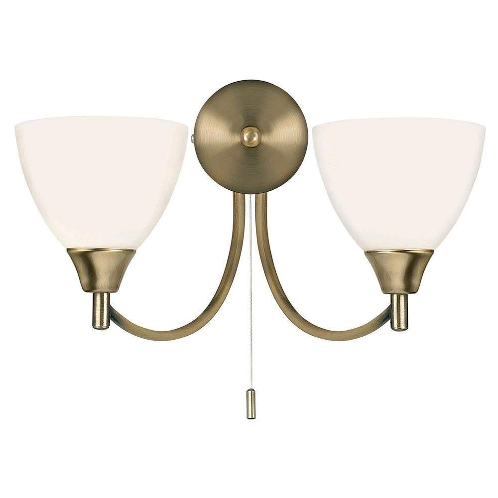 Endon Antique Brass Alton Classic Twin E14 Dimmable Pull Cord Switch Wall Light Uplighter