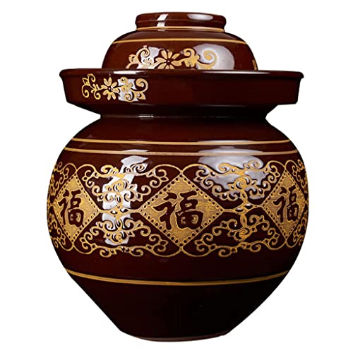 QPZK Tarro de porcelana china tradicional roja, olla de fermentación de cerámica, tarro de fermentación con tapa de cierre de agua, fermentador de gres para chucrut L