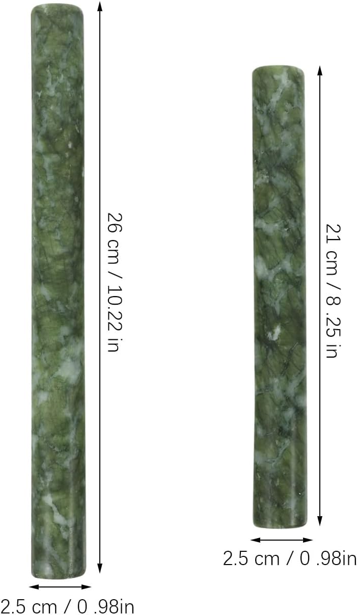 VILLCASE Jade Marble Rolling Pin Set 2pcs (26cm 21cm) Non-stick Dough Roller Pins for Baking Dumpling Wrappers and Pie Crusts, Natural Kitchen Dough Rolling Sticks for Household Use