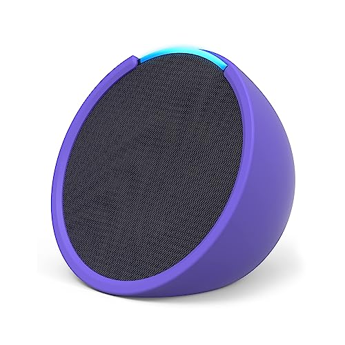 Echo Pop | Altavoz inteligente Bluetooth con Alexa de sonido potente y compacto | Antracita + funda blanda, Made for Amazon, para Echo Pop (modelo del 2023), Morada