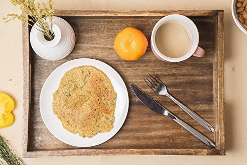 Image of Hamdan Large Serving Tray, Tray with Cutout Handles, Rectangle Butler Tray for Breakfast in Bed, Coffee Table Decor, Party (Natural Rec)