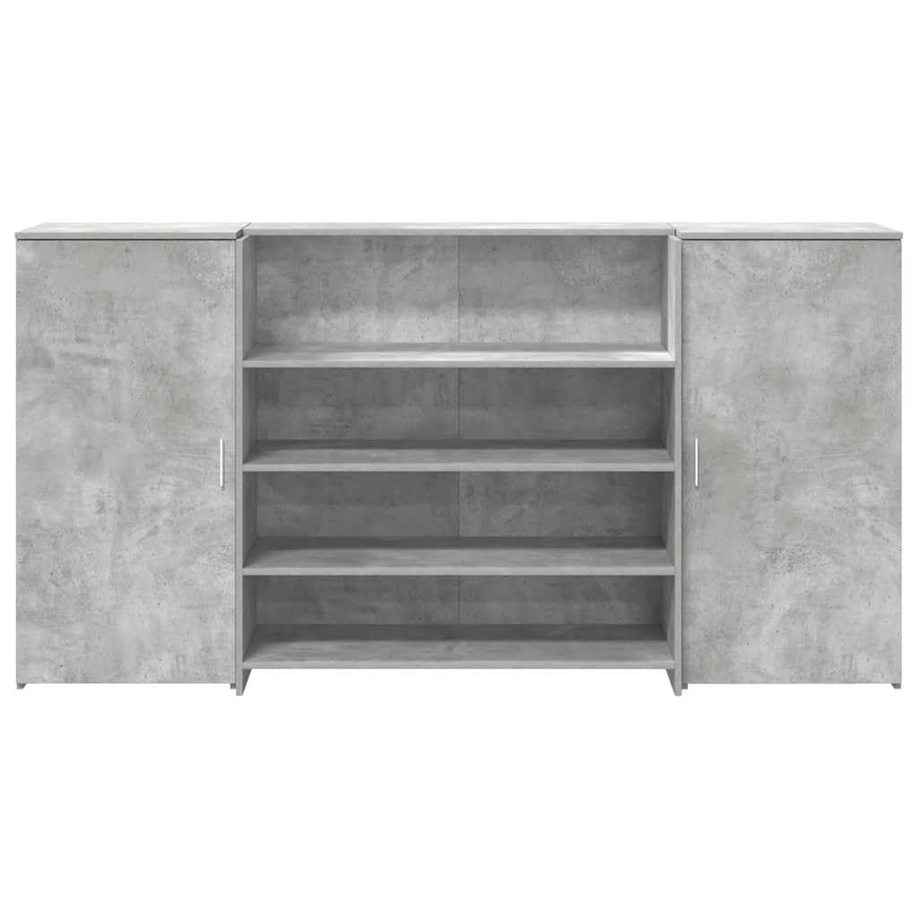 Empfangstheke Betongrau 200x50x103,5 cm Holzwerkstoff mit Tresen und Stauraum, für Büro Homeoffice, mit Schrank, Wandhalterung zum Sichern