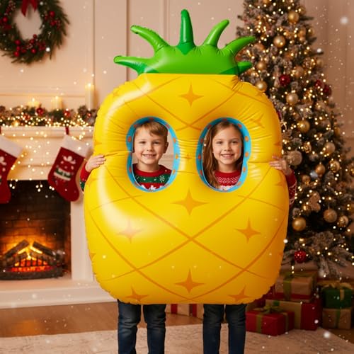 Image of Colingmill 50 Inch Pineapple Photo Frame Inflatable Pineapple Balloon Decorations Photo Backdrop Booth Selfie Frame Background for Xmas Party Supplies