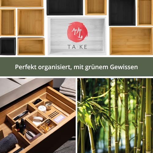 TAKE® 6-teiliges Schubladen Organizer aus 100% Natur Bambus - Boxen in vers. Größen für Küche, Bad & Büro, Schminktisch Organizer Bad, Drawer Organizer