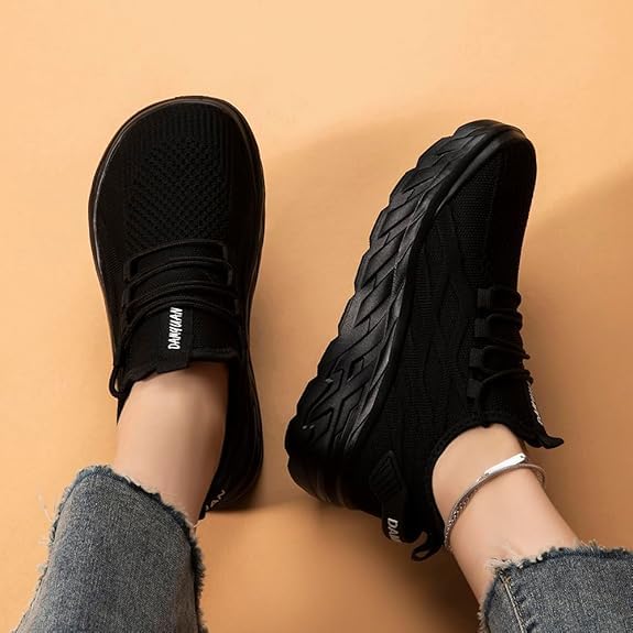Image of Womens Tennis Shoes Sneakers Walking Running Gym Athletic Slip On Shoes Casual Workout Shoes for Women Lightweight Comfortable Breathable Black US Size 6