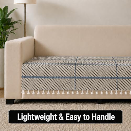 Image of STITCHNEST 'Frostvine Collection' 2 Seater Sofa Cover| Cotton Quilted Fabric, Decorative Tassels, Washable & Durable for Modern Living