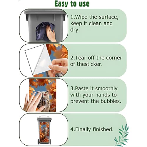 Image of 2 PC Trash Can Sticker 14.57 x 32.28 Inch Autumn Forest Animal Design Vinyl Sticker with Hedgehog Owl and Leaf Pattern for Outdoor Garbage Bin Garden Yard Driveway Home Decor