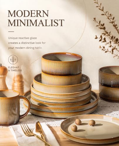 Image of TheTerra Ceramic Dinnerware Set for 4, 16-Piece Plates and Bowls Set