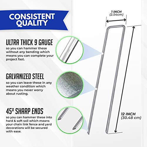 Green Garden 12 Inch [ 9 Guage ] Garden Landscape Staples Stakes Pins SOD | 50 Pack | Galvanized Steel | for Weed Barrier Fabric, Ground Cover, Soaker Hose, Lawn Drippers, Drip Irrigation Tubing - Thumbnail 5