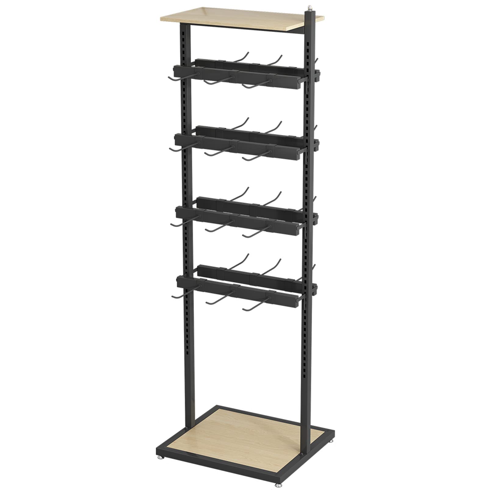 YNBSHGAA Retail Shelves Clothing Store Display Fixture, Mall Exhibition Accessory Organizer Rack with Hooks, Garment Hanger Floorstanding Jewelry Holder Keyring shelf Sock storage,Black-40×40×135cm