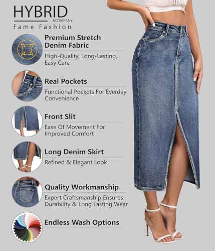 Hybrid & Company Women's Long Denim Skirt – Stretch Jean Skirt for Office and Casual Wear2