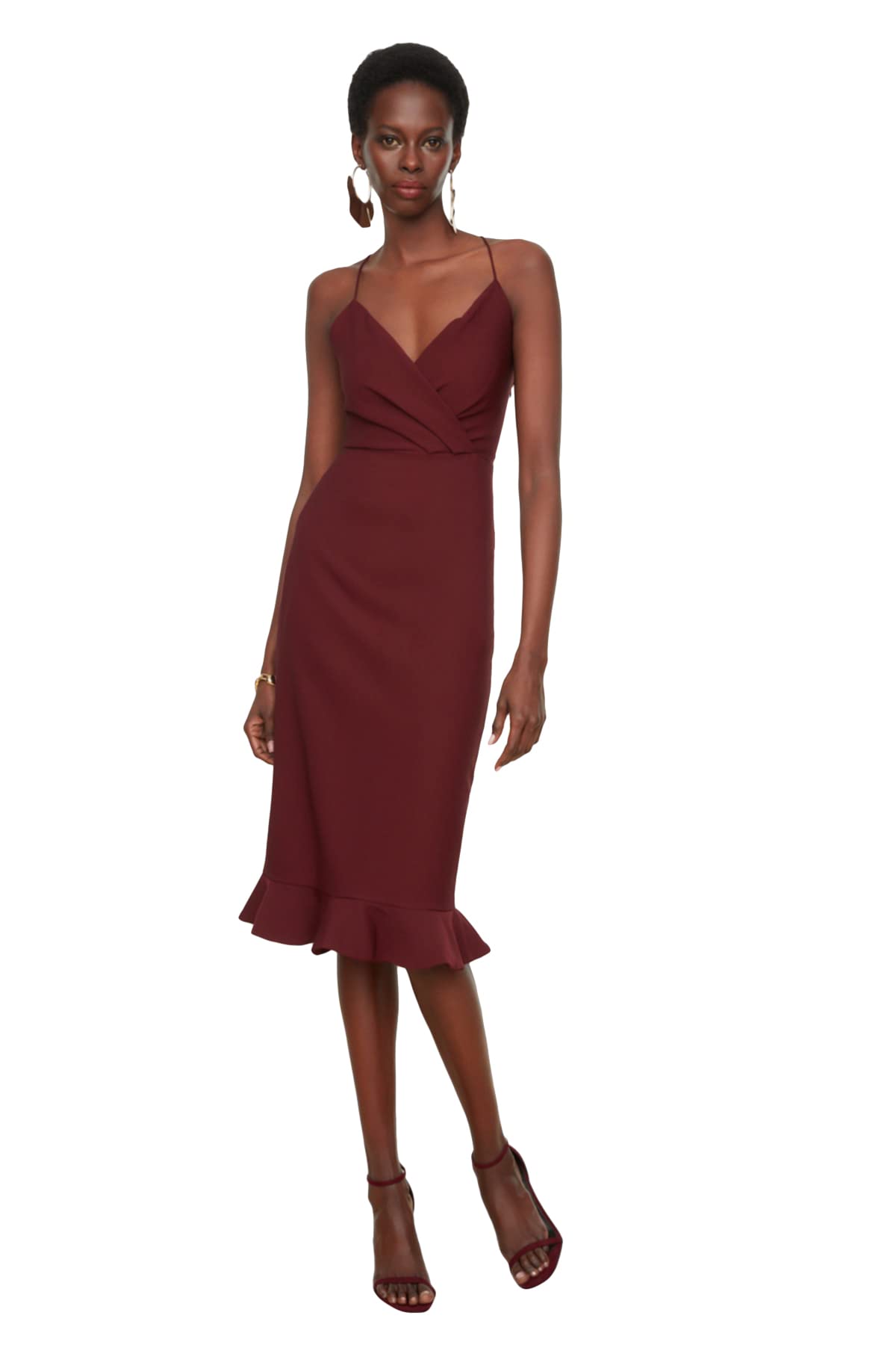 Trendyol FeMan Midi Bodycon Regular fit Woven Dress,Plum,34